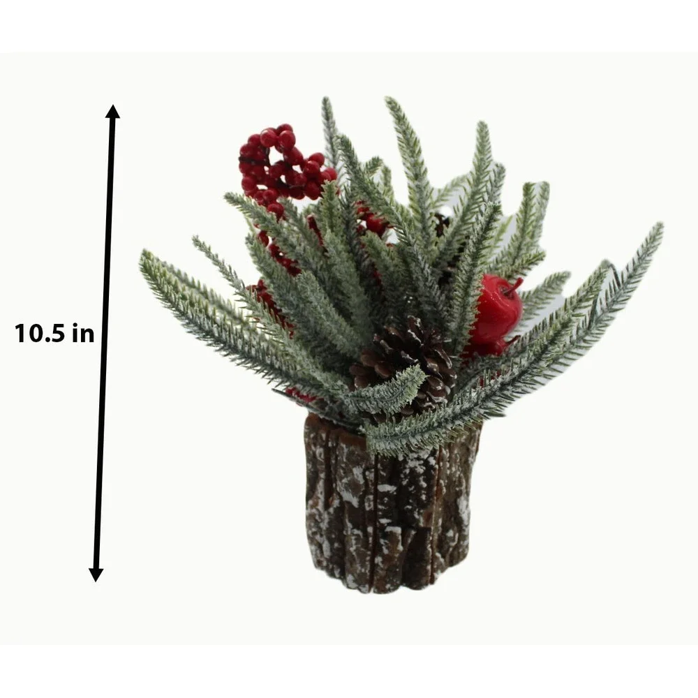 Rustic‎ Frosted Christmas Tabletop Arrangement Pinecone Berry Birch Log Base